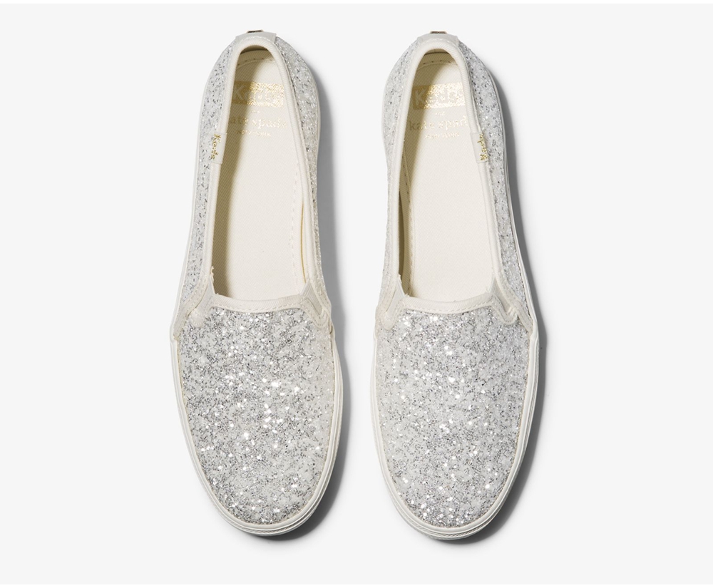 Slip Ons Keds Mujer Blancas - Kate Spade New York Triple Decker Glitter - 106-NAHSZF